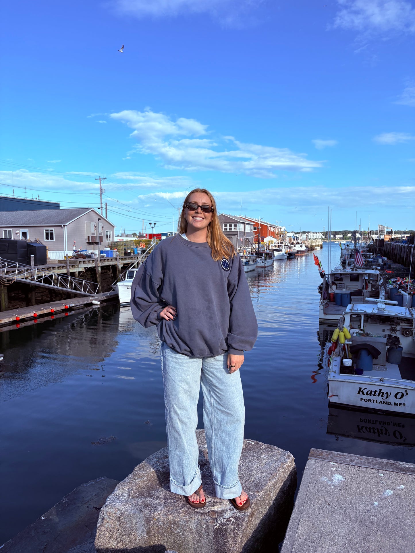 Dusty Navy Fish Hook Crew Neck (2XL)