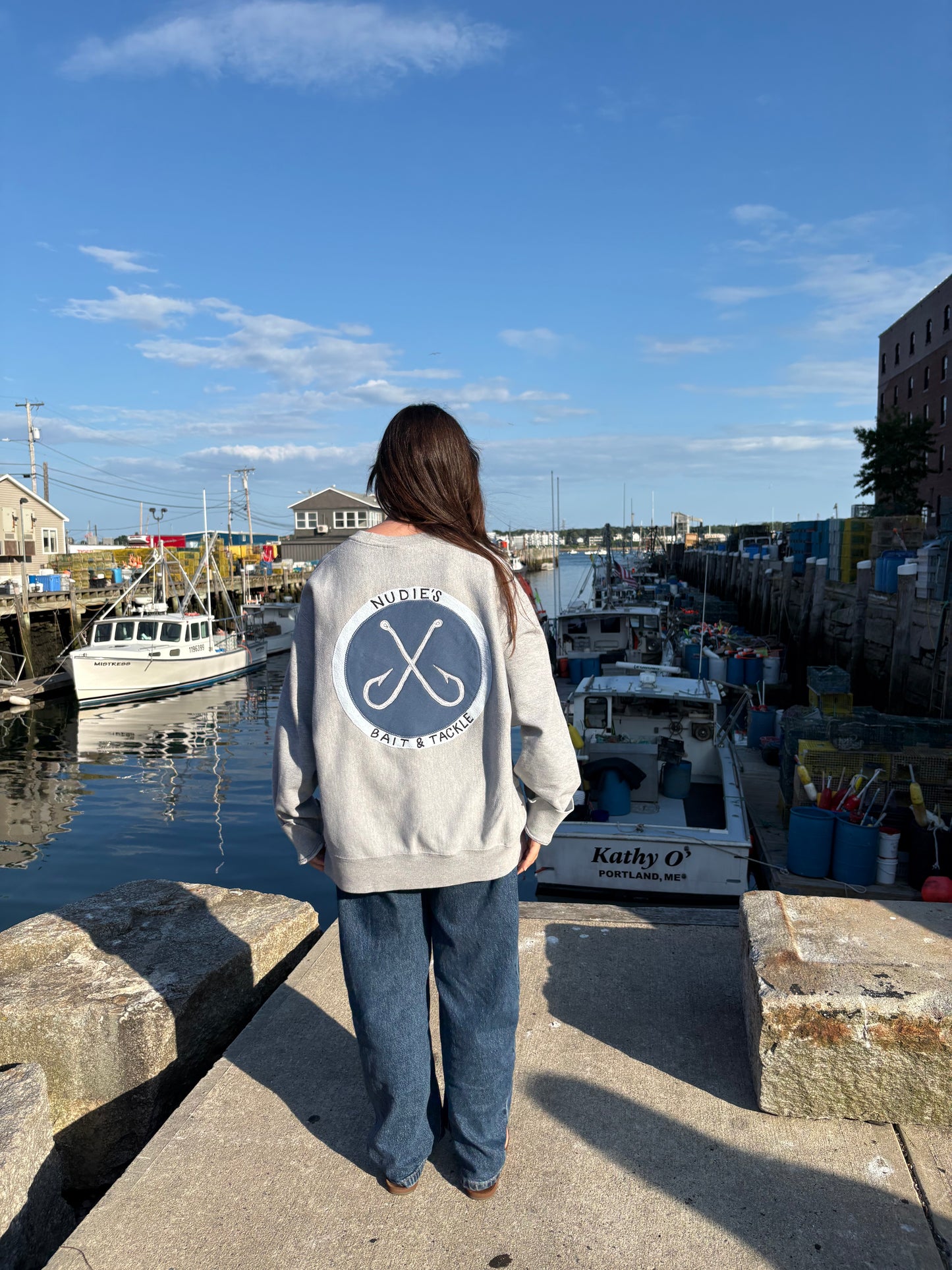Gray Fish Hook Crew Neck (XL)